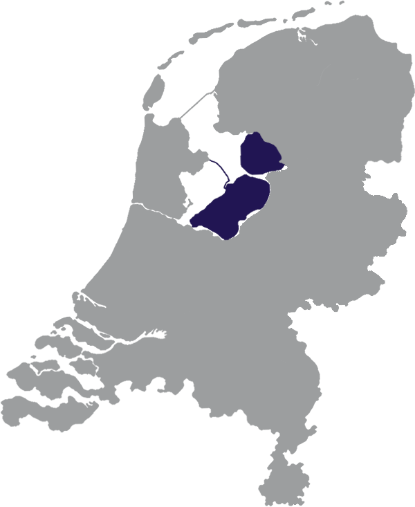 Landkaart Nederlands grijs met provincie Flevoland donkerblauw op transparante achtergrond - 600 * 733 pixels
